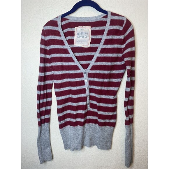 y2k 90s long button sweater Rabbit Hair wool stripe cardigan fitted L mossimo - Picture 1 of 11